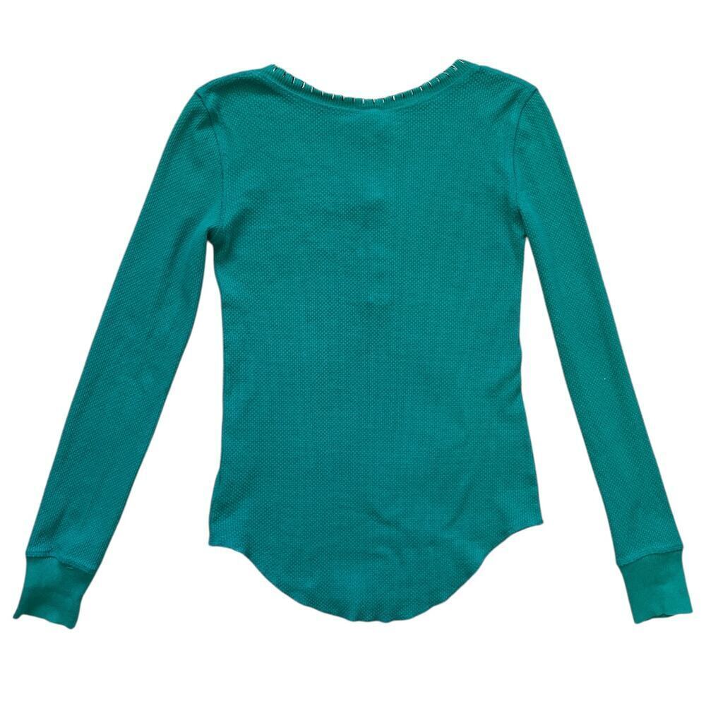 Free People We the Free Embroidered Waffle Henley Green Size M - Picture 3 of 9